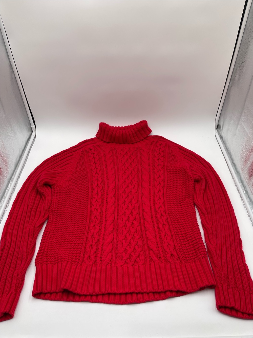 Leo & Nicole Womens XL Red Cable Knit Turtleneck Sweater 100% Cotton Long Sleeve - Picture 4 of 11